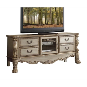 Bowery Hill Dresden 4-Drawer Wooden TV Stand in Gold Patina and Bone