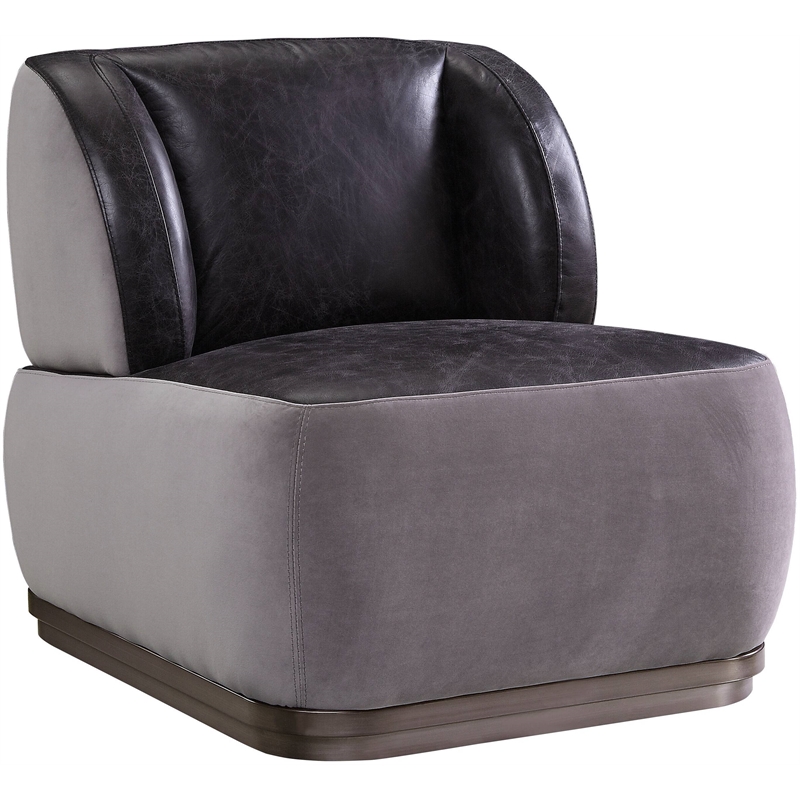 Bowery Hill Decapree Leather Accent Chair in Antique Slate and Grey