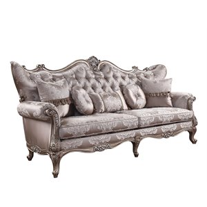 Bowery Hill Fabric Tufted Sofa with 5 Pillows in Champagne Beige
