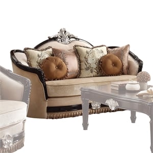 Bowery Hill Ernestine Loveseat with 6 Pillows in Tan Fabric and Black