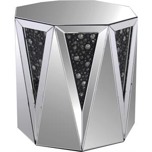 Bowery Hill Mirrored Drum End Table with Faux Gemstone Inlays