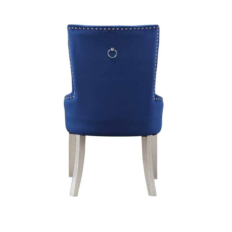 Bowery Hill Fabric Tufted Upholstered Side Chair in Blue and Antique Platinum