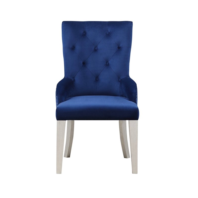Bowery Hill Fabric Tufted Upholstered Side Chair in Blue and Antique Platinum
