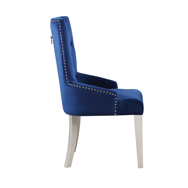 Bowery Hill Fabric Tufted Upholstered Side Chair in Blue and Antique Platinum