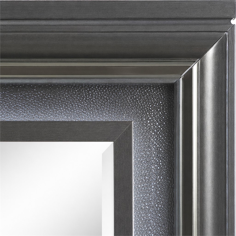 Bowery Hill Rectangular Mirror with LED and Wooden Frame in Metallic Gray