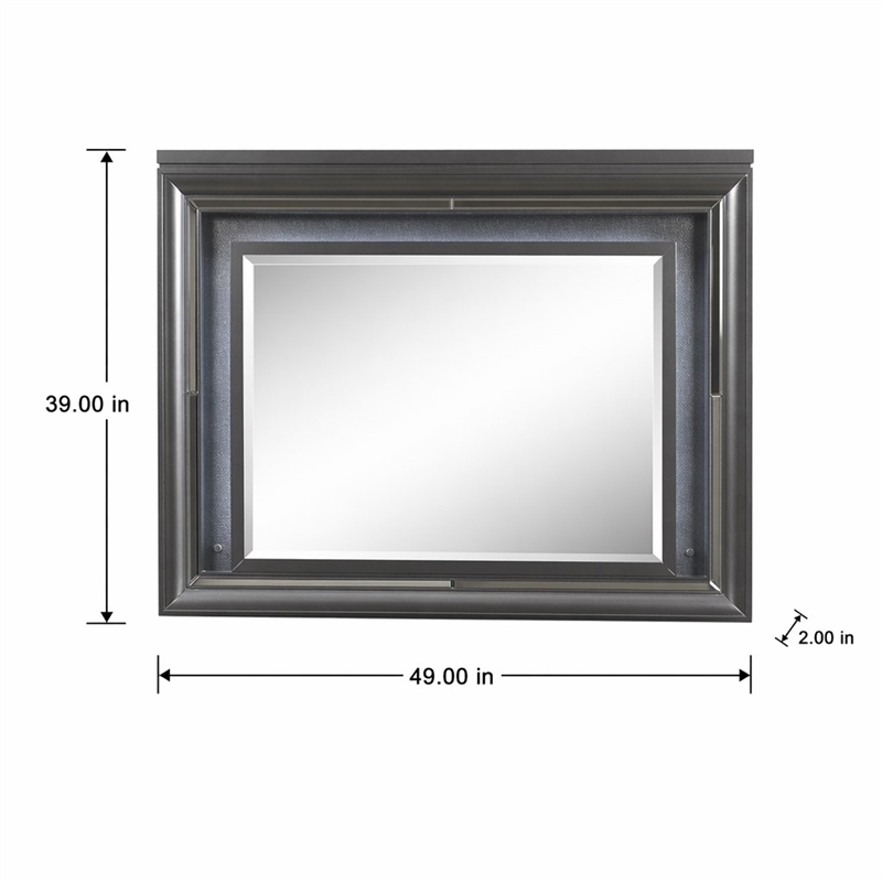 Bowery Hill Rectangular Mirror with LED and Wooden Frame in Metallic Gray