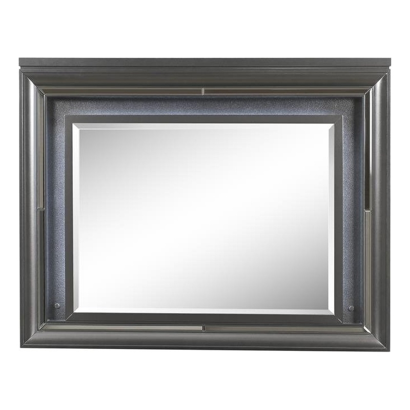 Bowery Hill Rectangular Mirror with LED and Wooden Frame in Metallic Gray
