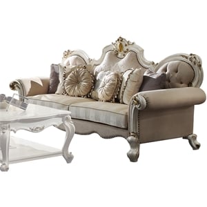 Bowery Hill Picardy Traditional Sofa with Pillows in Beige and Antique Pearl