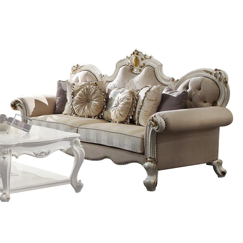 Bowery Hill Picardy Traditional Sofa with Pillows in Beige and Antique Pearl
