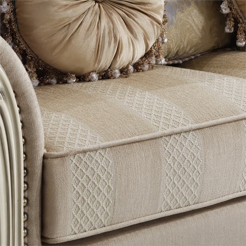Bowery Hill Picardy Tufted Fabric Loveseat with Pillows in Antique Pearl