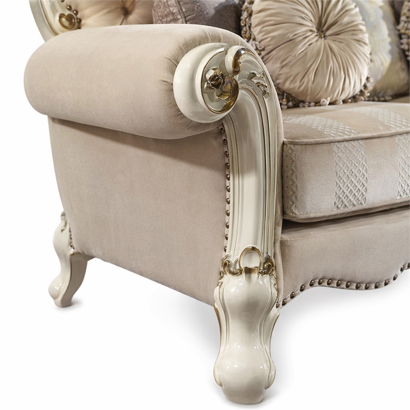 Bowery Hill Picardy Tufted Fabric Loveseat with Pillows in Antique Pearl
