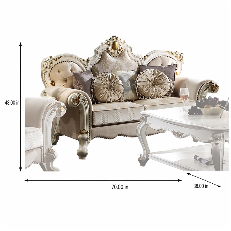 Bowery Hill Picardy Tufted Fabric Loveseat with Pillows in Antique Pearl