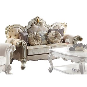 Bowery Hill Picardy Tufted Fabric Loveseat with Pillows in Antique Pearl