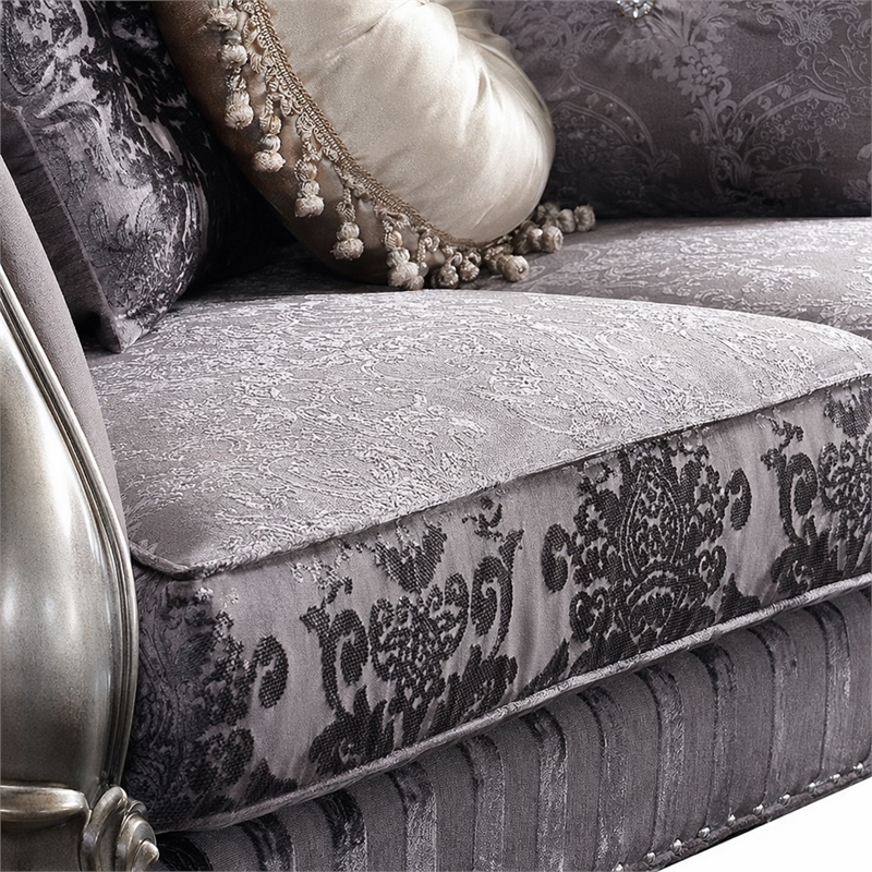 Bowery Hill Versailles Velvet and Antique Platinum Tufted Loveseat with Pillows