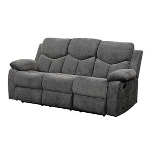 Bowery Hill Motion Reclining Chenille Sofa with Drop-Down Table in Gray