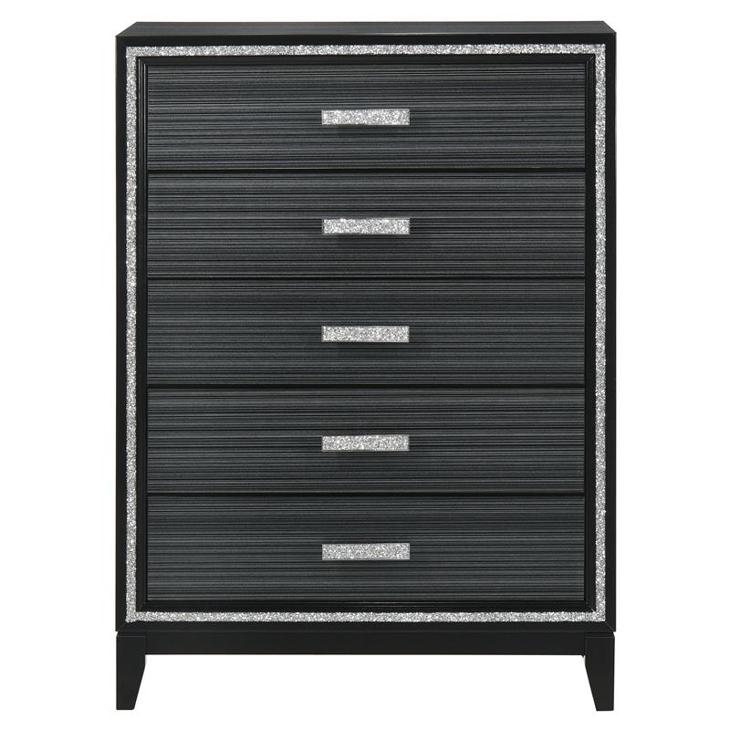 Bowery Hill Haiden 5-Drawer Wooden Chest with Silver Trim in Weathered Black