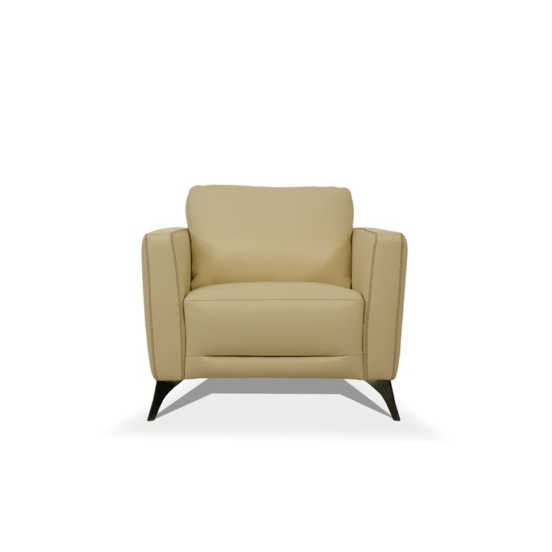 Bowery Hill Malaga Leather Accent Chair in Cream with Chrome Legs