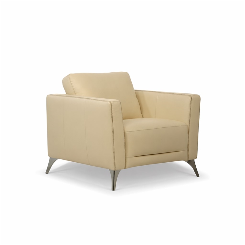 Bowery Hill Malaga Leather Accent Chair in Cream with Chrome Legs