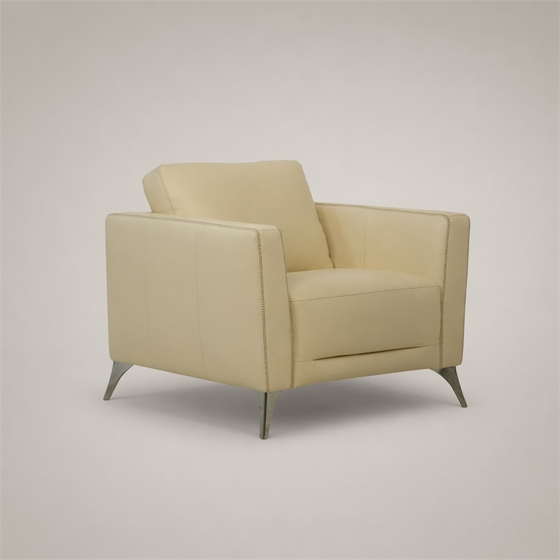 Bowery Hill Malaga Leather Accent Chair in Cream with Chrome Legs
