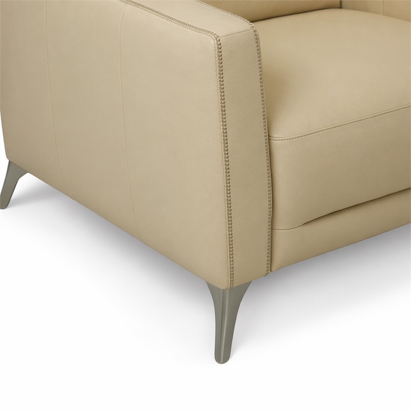 Bowery Hill Malaga Leather Accent Chair in Cream with Chrome Legs
