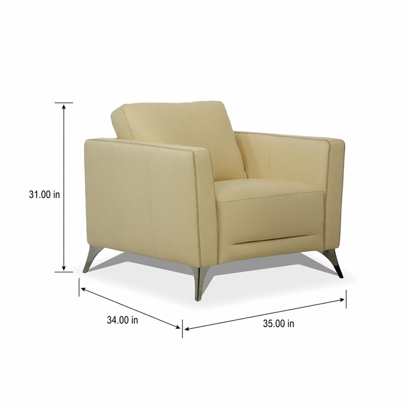 Bowery Hill Malaga Leather Accent Chair in Cream with Chrome Legs