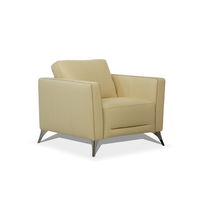 Bowery Hill Malaga Leather Accent Chair in Cream with Chrome Legs