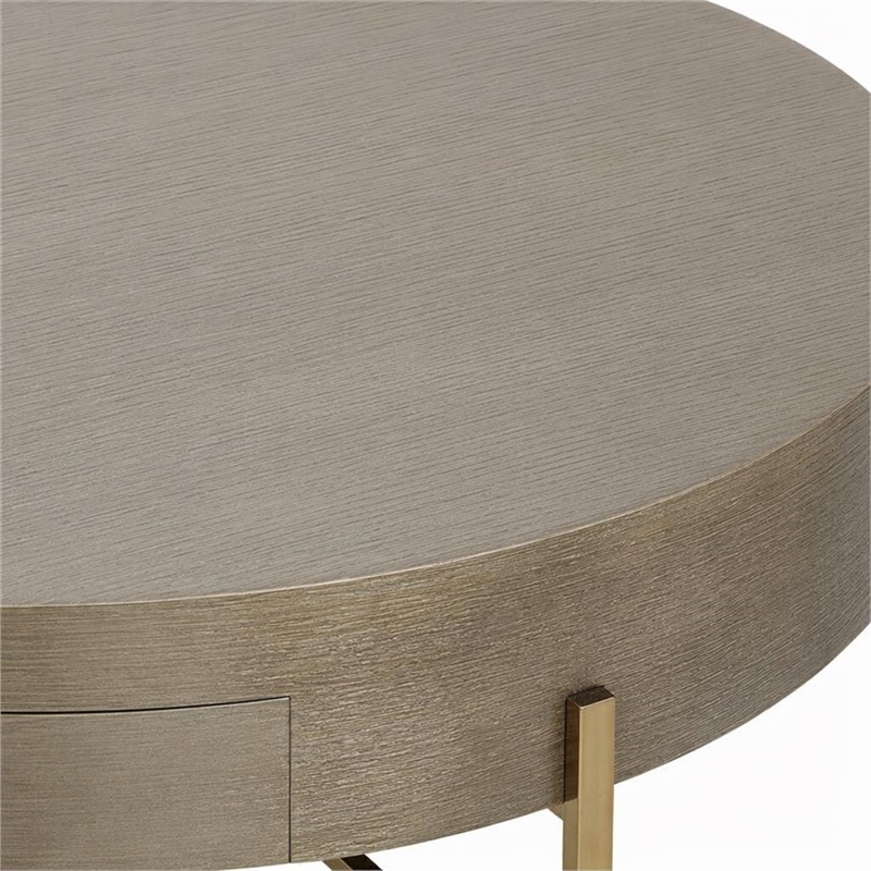 Bowery Hill Round Coffee Table with 1 Drawer and Champagne Metal Base
