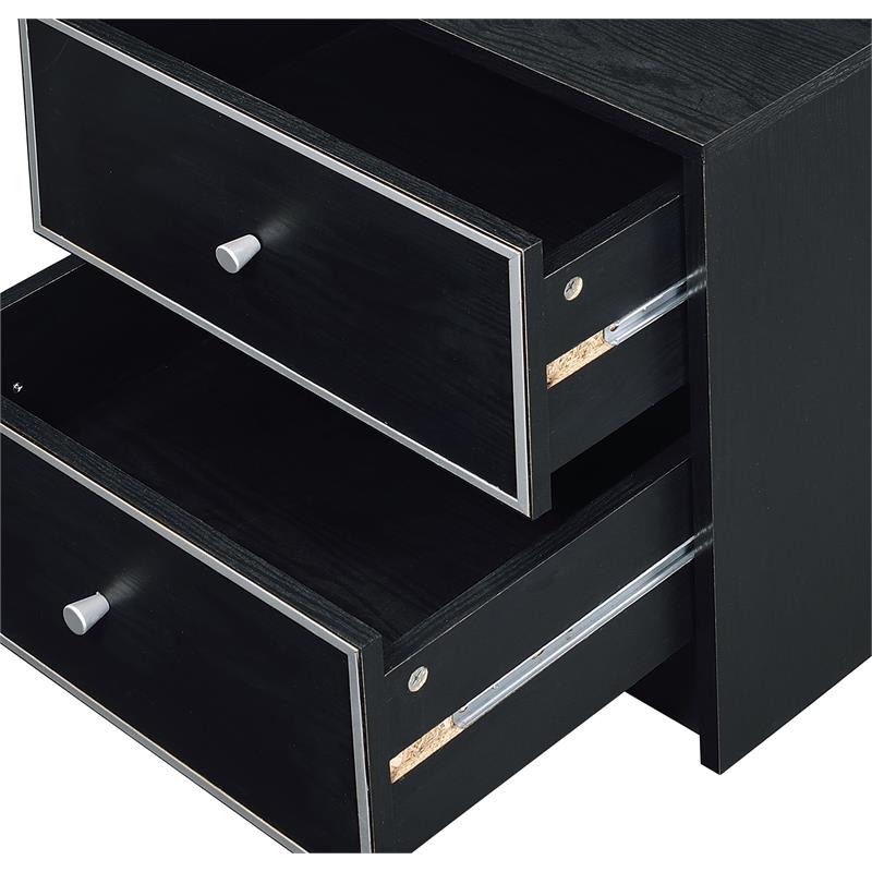 Bowery Hill 2-Drawer Wooden Accent Table in Black with Silver Trim