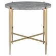 Bowery Hill Round Faux Marble End Table with Champagne Metal Base