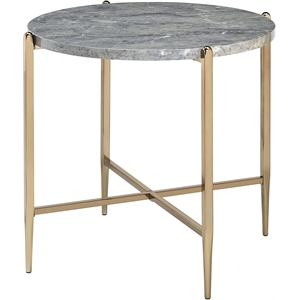 Bowery Hill Round Faux Marble End Table with Champagne Metal Base