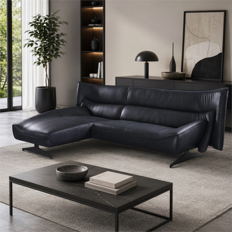 Bowery Hill Maeko Leather Upholstered Armless Sectional Sofa in Dark Gray