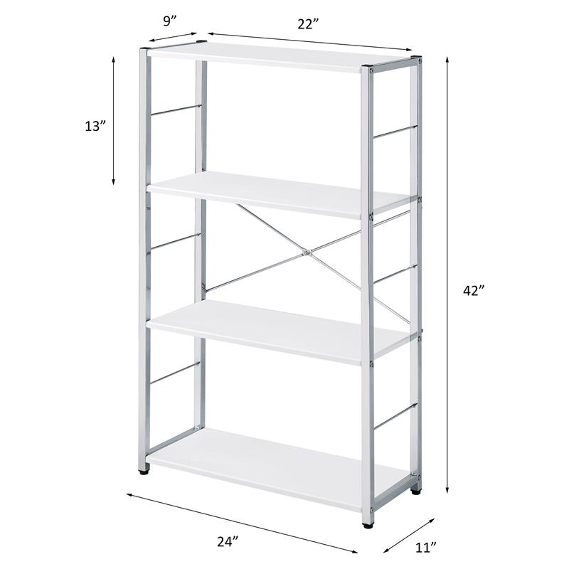 Bowery Hill 4-Shelf Bookshelf in White and Chrome Metal Frame