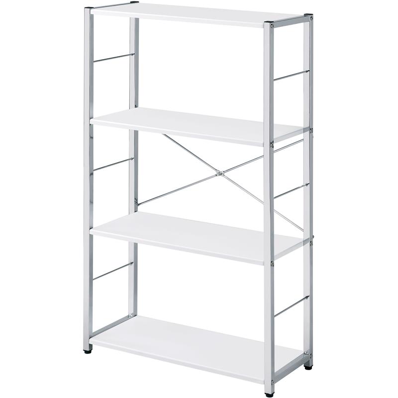 Bowery Hill 4-Shelf Bookshelf in White and Chrome Metal Frame