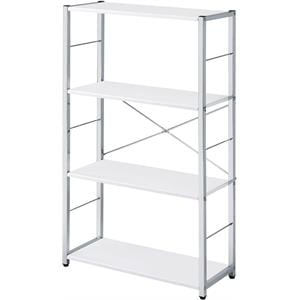 Bowery Hill 4-Shelf Bookshelf in White and Chrome Metal Frame