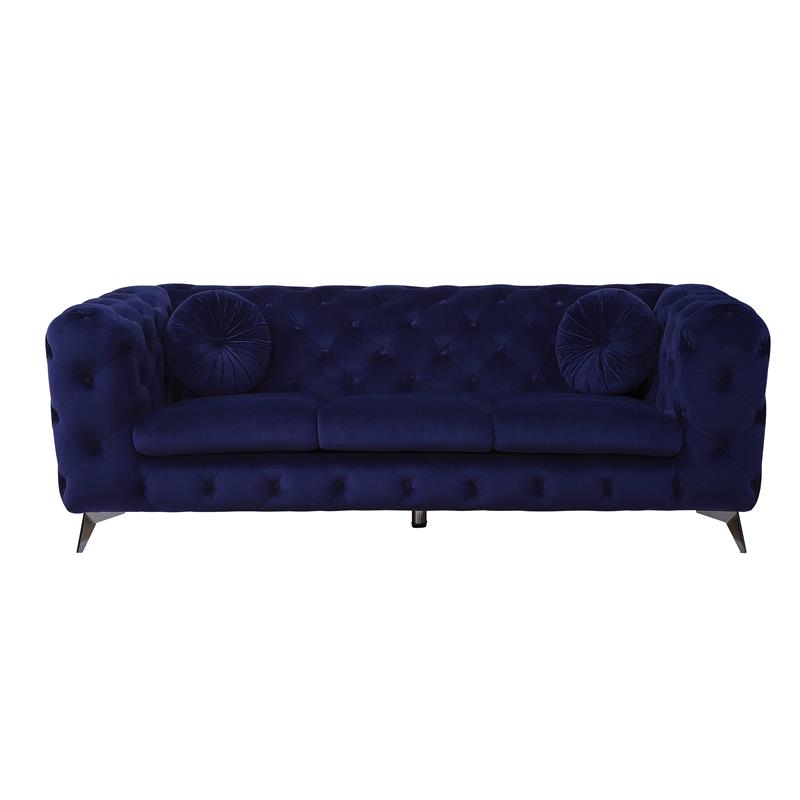 Bowery Hill Atronia Tufted Fabric Sofa in Blue with Chrome Legs