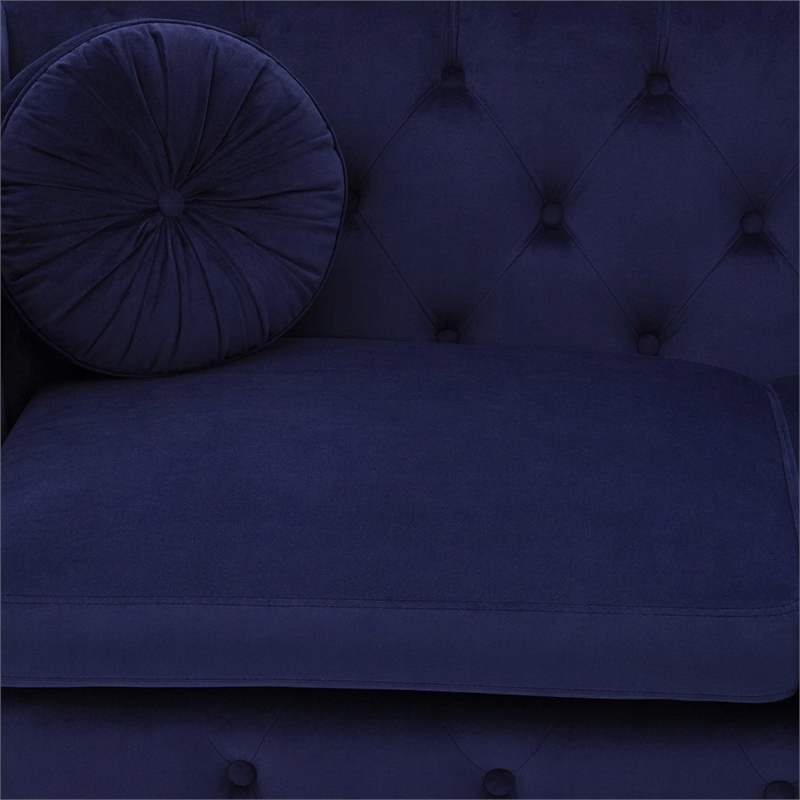Bowery Hill Atronia Tufted Fabric Sofa in Blue with Chrome Legs