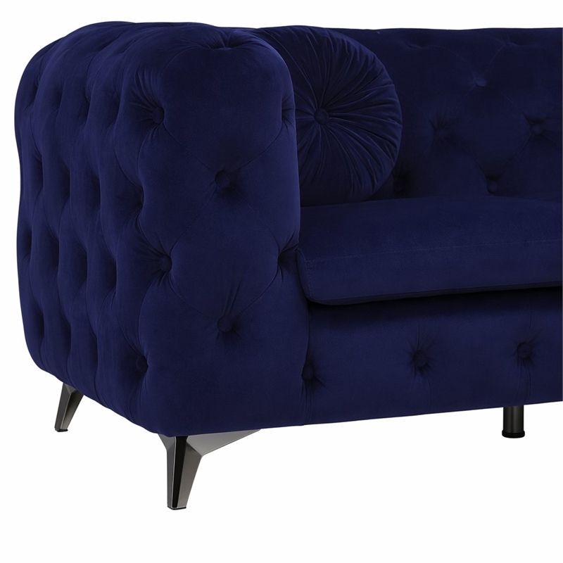 Bowery Hill Atronia Tufted Fabric Sofa in Blue with Chrome Legs