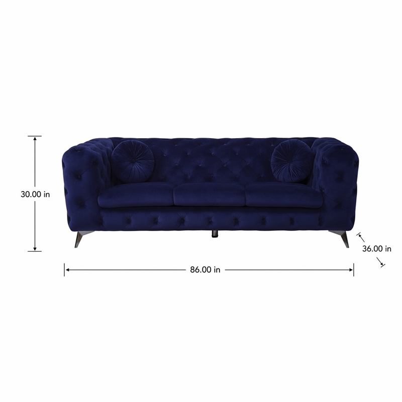 Bowery Hill Atronia Tufted Fabric Sofa in Blue with Chrome Legs