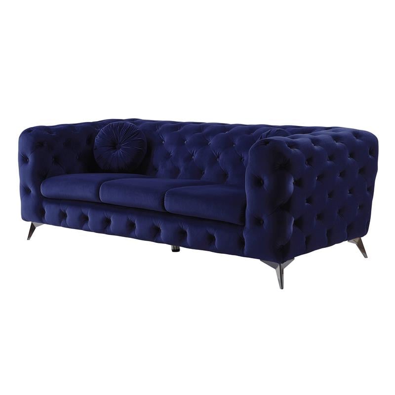 Bowery Hill Atronia Tufted Fabric Sofa in Blue with Chrome Legs