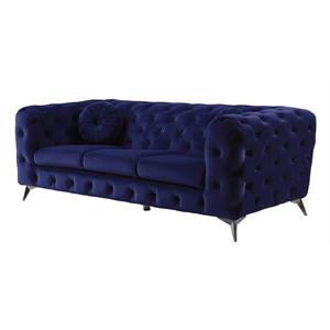 Bowery Hill Atronia Tufted Fabric Sofa in Blue with Chrome Legs