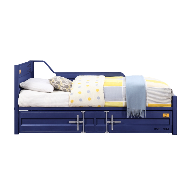 Bowery Hill Cargo Twin Metal Daybed with Roll-Out Trundle in Blue