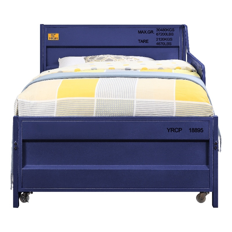 Bowery Hill Cargo Twin Metal Daybed with Roll-Out Trundle in Blue