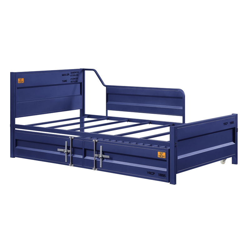 Bowery Hill Cargo Twin Metal Daybed with Roll-Out Trundle in Blue
