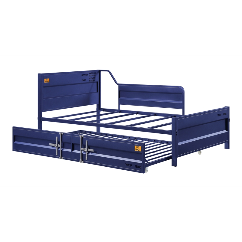 Bowery Hill Cargo Twin Metal Daybed with Roll-Out Trundle in Blue