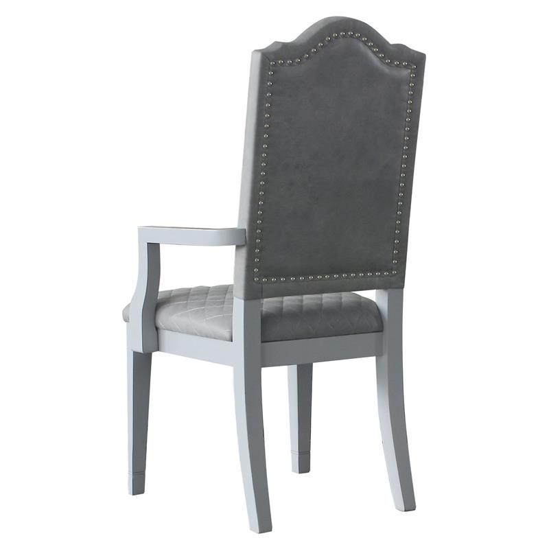 Bowery Hill Fabric Arm Chair with Nailhead Trim in Two-Tone Gray Set of 2