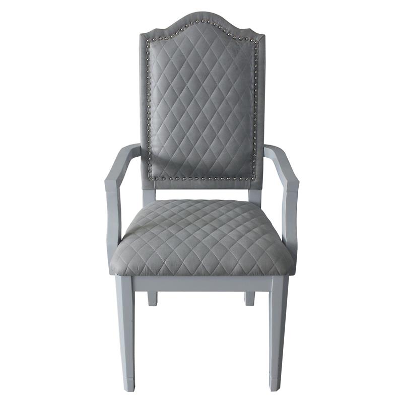 Bowery Hill Fabric Arm Chair with Nailhead Trim in Two-Tone Gray Set of 2