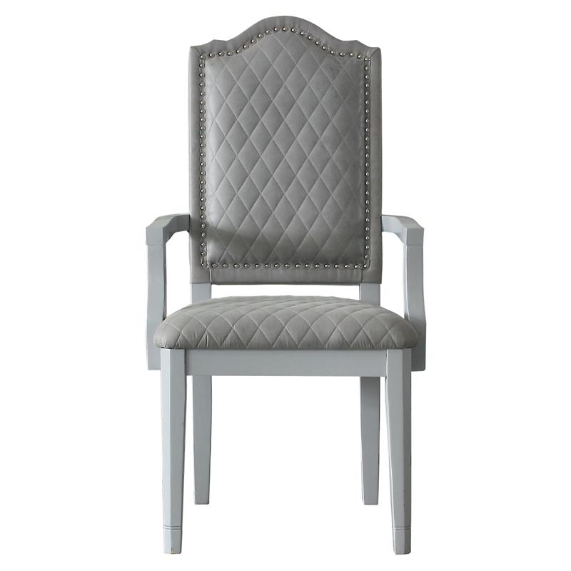 Bowery Hill Fabric Arm Chair with Nailhead Trim in Two-Tone Gray Set of 2