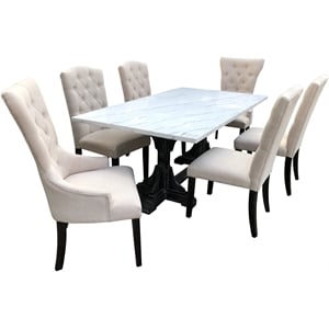 Bowery Hill Dining Table with Marble Top in White and Weathered Espresso 72&quotL