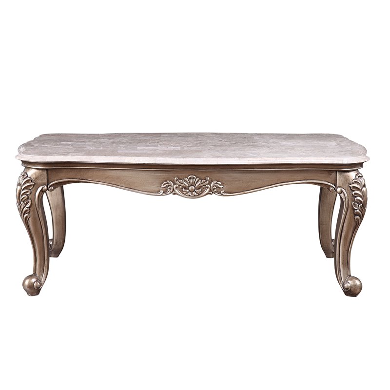 Bowery Hill Rectangular Coffee Table with Marble Top and Wooden Frame