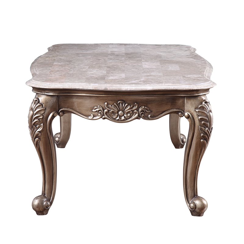 Bowery Hill Rectangular Coffee Table with Marble Top and Wooden Frame